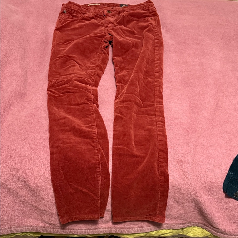 Ag Adriano Goldschmied rust colored Corduroy Pants. The Stevie slim straight.